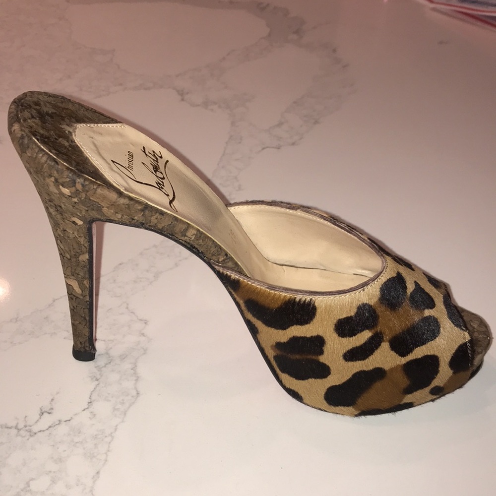 Christian Louboutin leopard fur stiletto heels 38